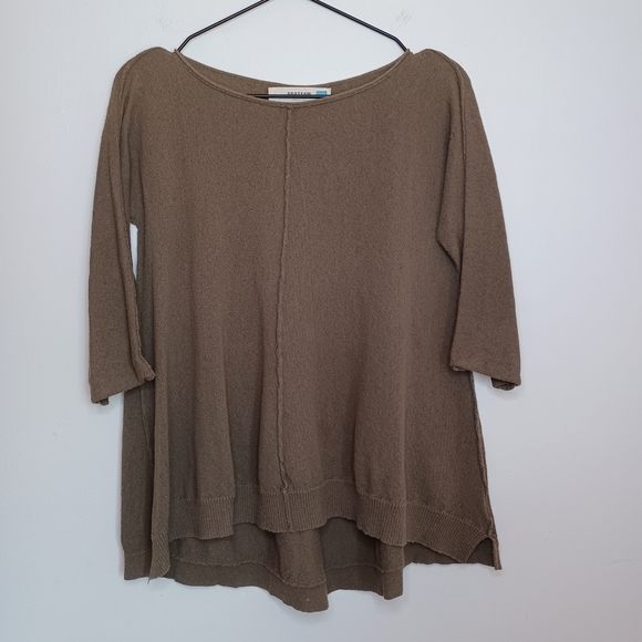 Anthropologie Sparrow Olive Green Woven A-Line Knit Top Women's Size S (6-8) - Picture 2 of 8